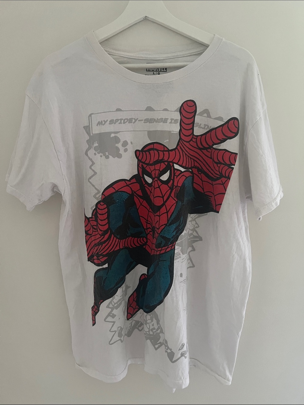 Marvel White Tee with Red & Blue Graphic
